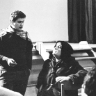 Franco Coggiola con Luisa Ronchini durante le prove dello spettacolo “Domani Alessandria ieri, oggi noi” al Teatro di via Vescovado di Alessandria nel 1968. Foto © Gianmaria Vergano
