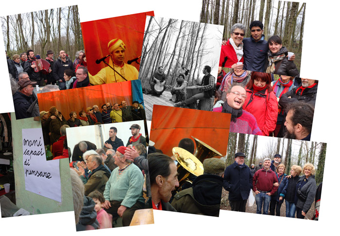 Varie foto montate a collage con vari momenti della Festa della Lega di Cultura di Piadena, soprattutto tante persone diverse che cantano sotto il tendone, nell’aia o nel boschetto.