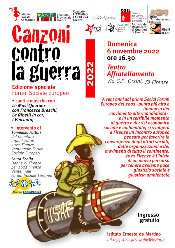 Canzoni contro la guerra 2022 - Volantino