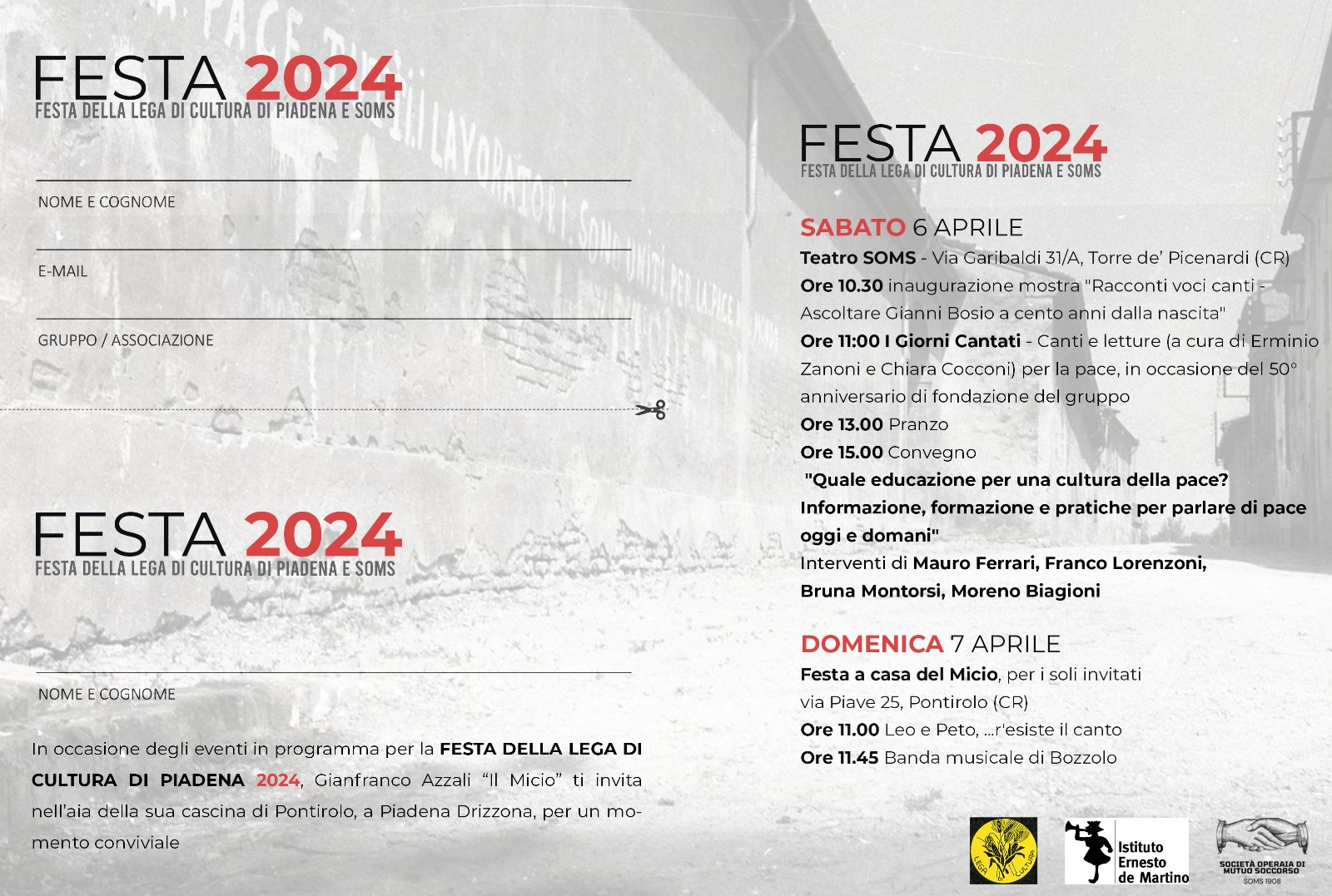 Invito alla festa della Lega di Cultura di Piadena del 2024