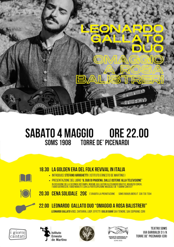 Locandina dell’iniziativa “Omaggio a Rosa Balistreri”, con il Leonardo Gallato duo.