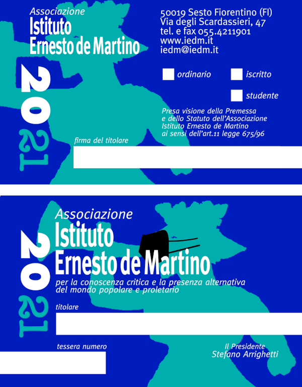 Tessera dell’Istituto Ernesto de Martino per il 2021