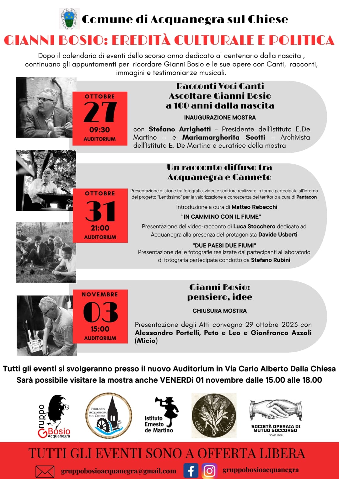 Volantino dell’iniziativa “Gianni Bosio: eredità culturale e politica”. Il testo è riportato nel post.